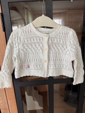 Ralph Lauren baby girl pointelle knit cardigan sweater button down cross stitch